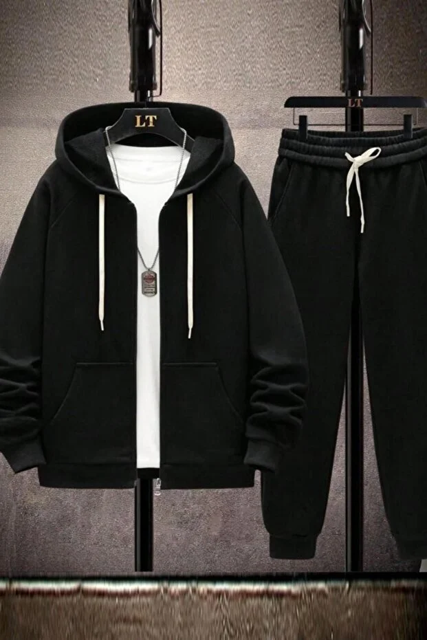 Unisex Siyah Ceket Ve Eşofman Altı Unisex Siyah Ceket Ve Eşofman Altı